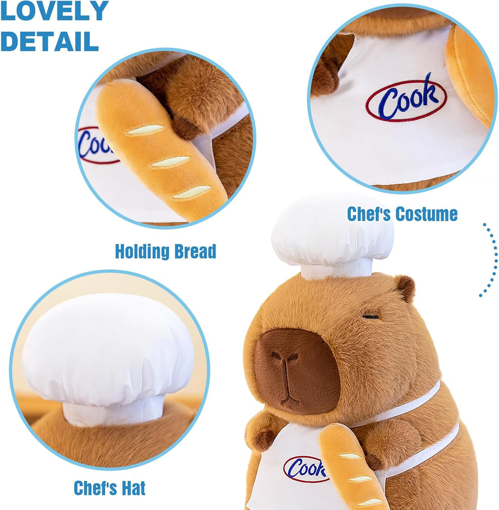 Peluche Capybara - Peluche Kawaii Capybara - Cuscino in Peluche - Regalo per Adulti E Bambini Dai 3 Anni in Su (Cuoco, 25 Cm)