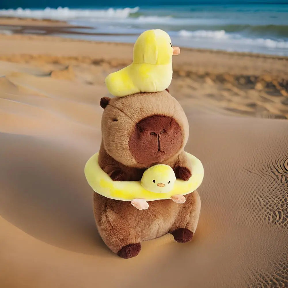 40-60Cm Large Capybara Plush Toy Cute Capibara with Duck Swim Ring Kawaii Stuffed Animal Soft Toy Birthday Xmas Gift