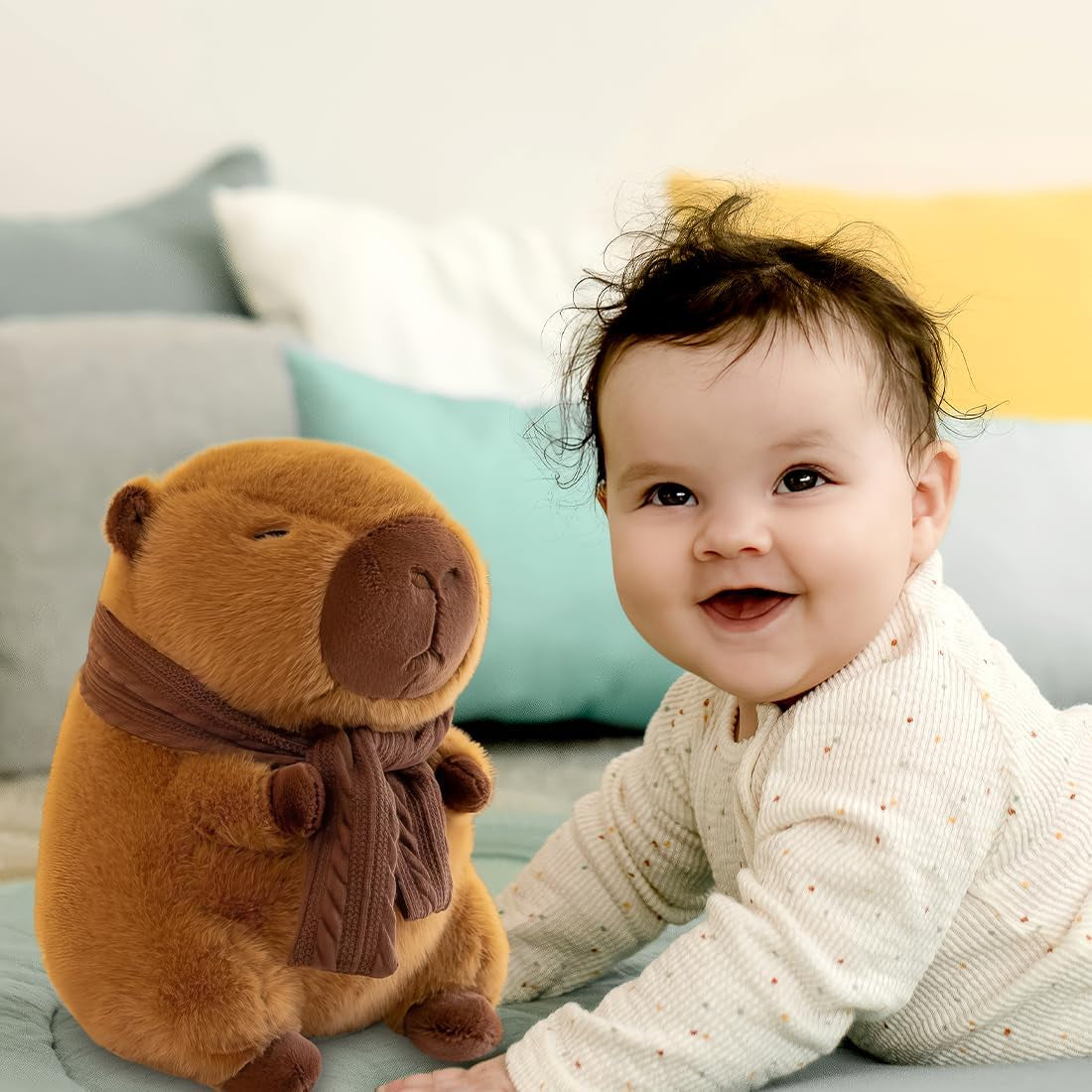 Capybara - Peluche a Forma Di Maialino, 25 Cm, Con Foulard, Simpatica Simulazione, Giocattolo Di Peluche, Regalo per Adulti E Bambini