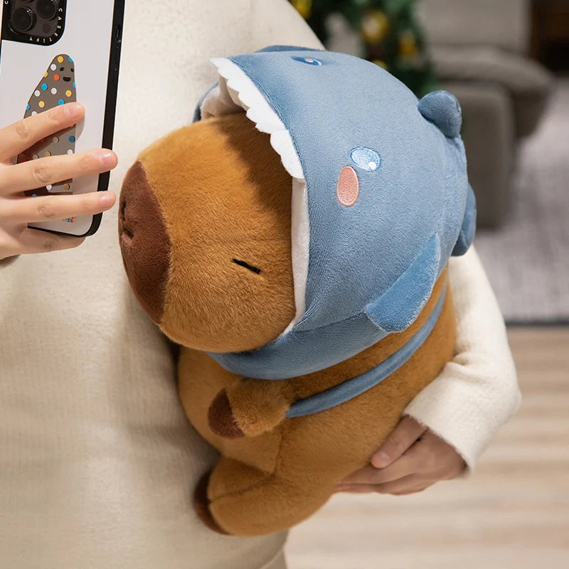 Cute Shark Head Backpack Plush Toy with Capybara Design Adorable Stuffed Doll Birthday and Holiday Gift for Kids or Friends