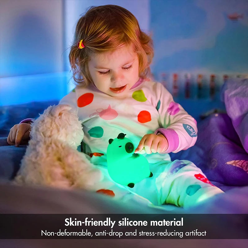 Capybara Night Light, Nursery Lamp, 7-Color RGB & 3-Level Warm Dimmable, Tap Control, 30Min Timer, 100% Safe &Soft Silicone