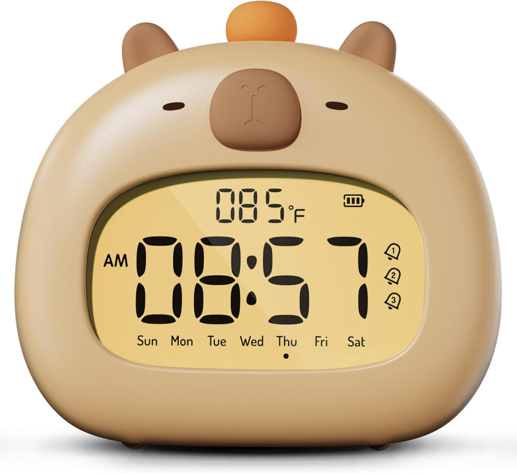 Capibara Sveglia Bambini, Comodino Con Luce Notturna, Display Digitale LED 3,15 Pollici, Tre Allarme, Modalità Weekend, Data, Ora, Temperatura, Ricaricabile, Decorazione Cameretta per Bebè