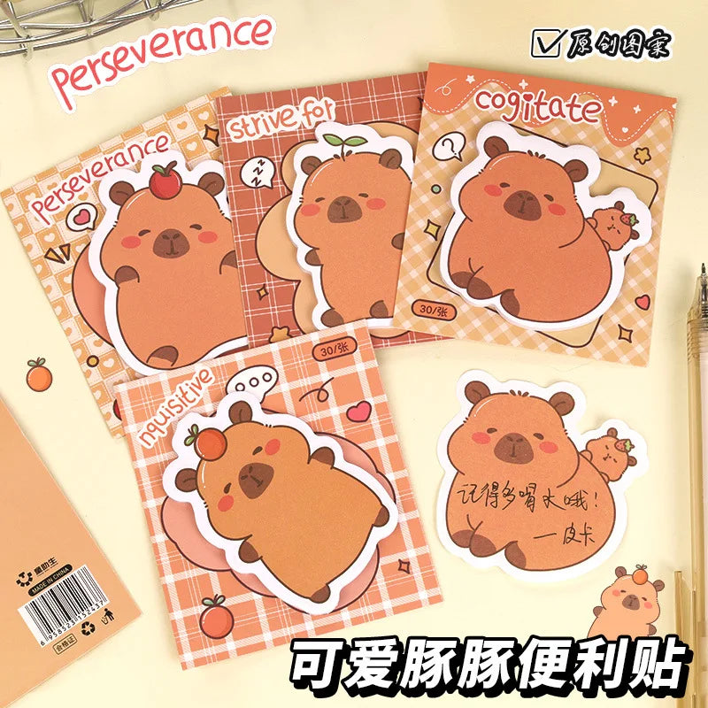 5Pcs/Lot Creative Capybara Memo Pad Cute Cartoon Sticky Notes Message Sticker Book Kawaii Writing Pads School Office Supplies
