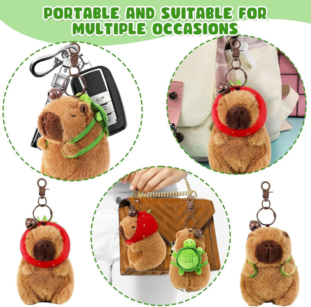 Capybara Peluche Portachiavi,2 Pezzi Peluche Capibara Con Fragola Zaino Tartaruga Giocattolo Realistico Capybara,Portachiavi Capibara Gadget per Ragazzi E Ragazze