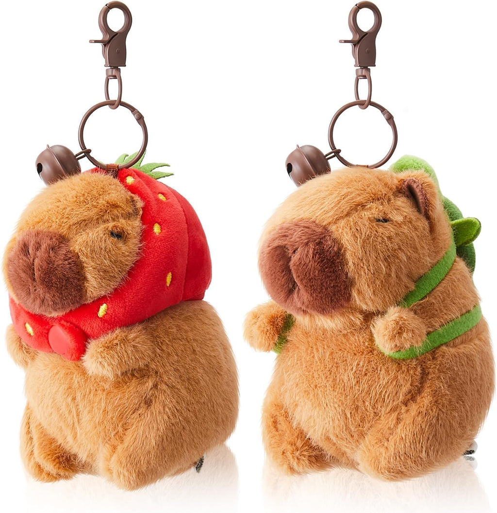 Capybara Peluche Portachiavi,2 Pezzi Peluche Capibara Con Fragola Zaino Tartaruga Giocattolo Realistico Capybara,Portachiavi Capibara Gadget per Ragazzi E Ragazze