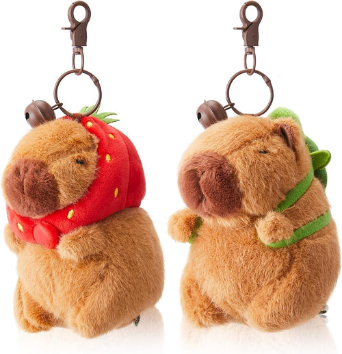 Capybara Peluche Portachiavi,2 Pezzi Peluche Capibara Con Fragola Zaino Tartaruga Giocattolo Realistico Capybara,Portachiavi Capibara Gadget per Ragazzi E Ragazze