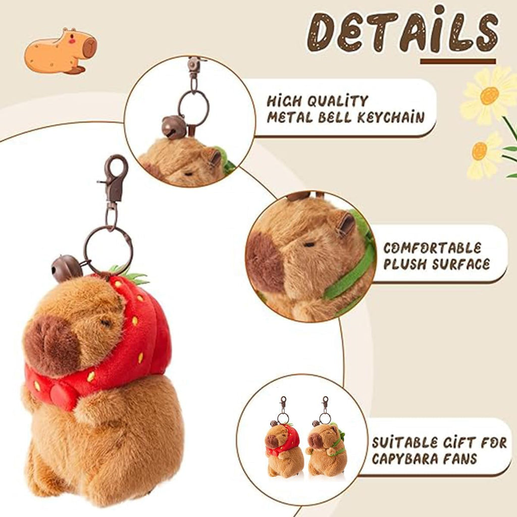 Capybara Peluche Portachiavi,2 Pezzi Peluche Capibara Con Fragola Zaino Tartaruga Giocattolo Realistico Capybara,Portachiavi Capibara Gadget per Ragazzi E Ragazze