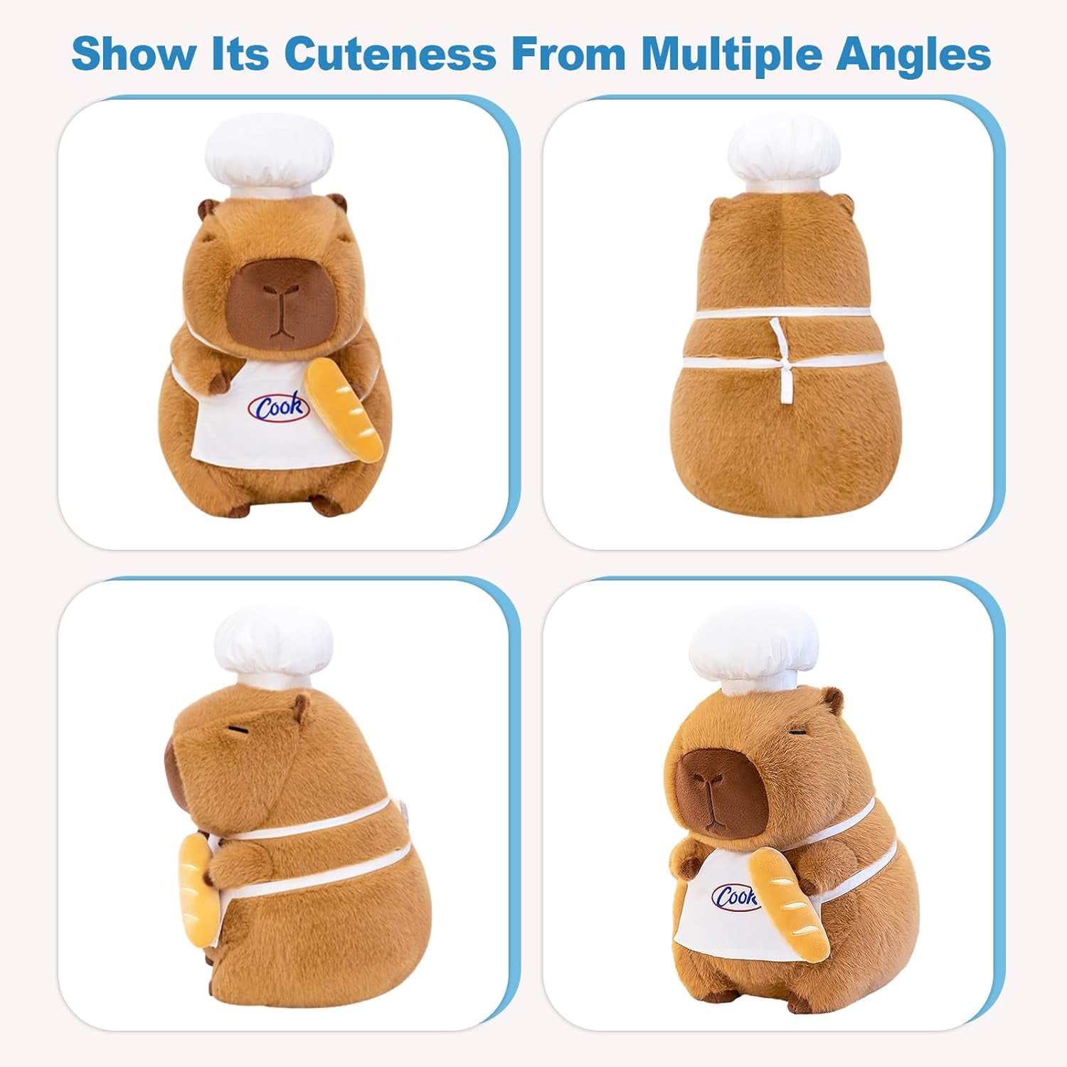 Peluche Capybara - Peluche Kawaii Capybara - Cuscino in Peluche - Regalo per Adulti E Bambini Dai 3 Anni in Su (Cuoco, 25 Cm)