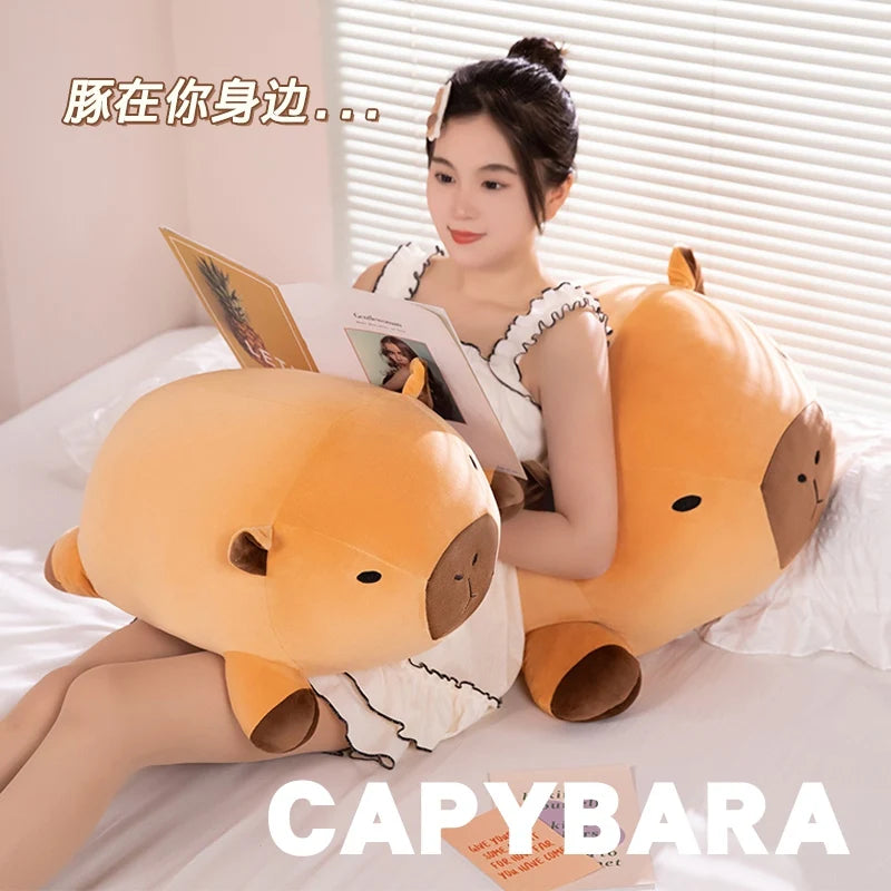Fatty Long Capybara Plush Pillow Stuffed round Kawaii Standing Brown Aquatic Cartoon Animal Bolster Plushie Gift