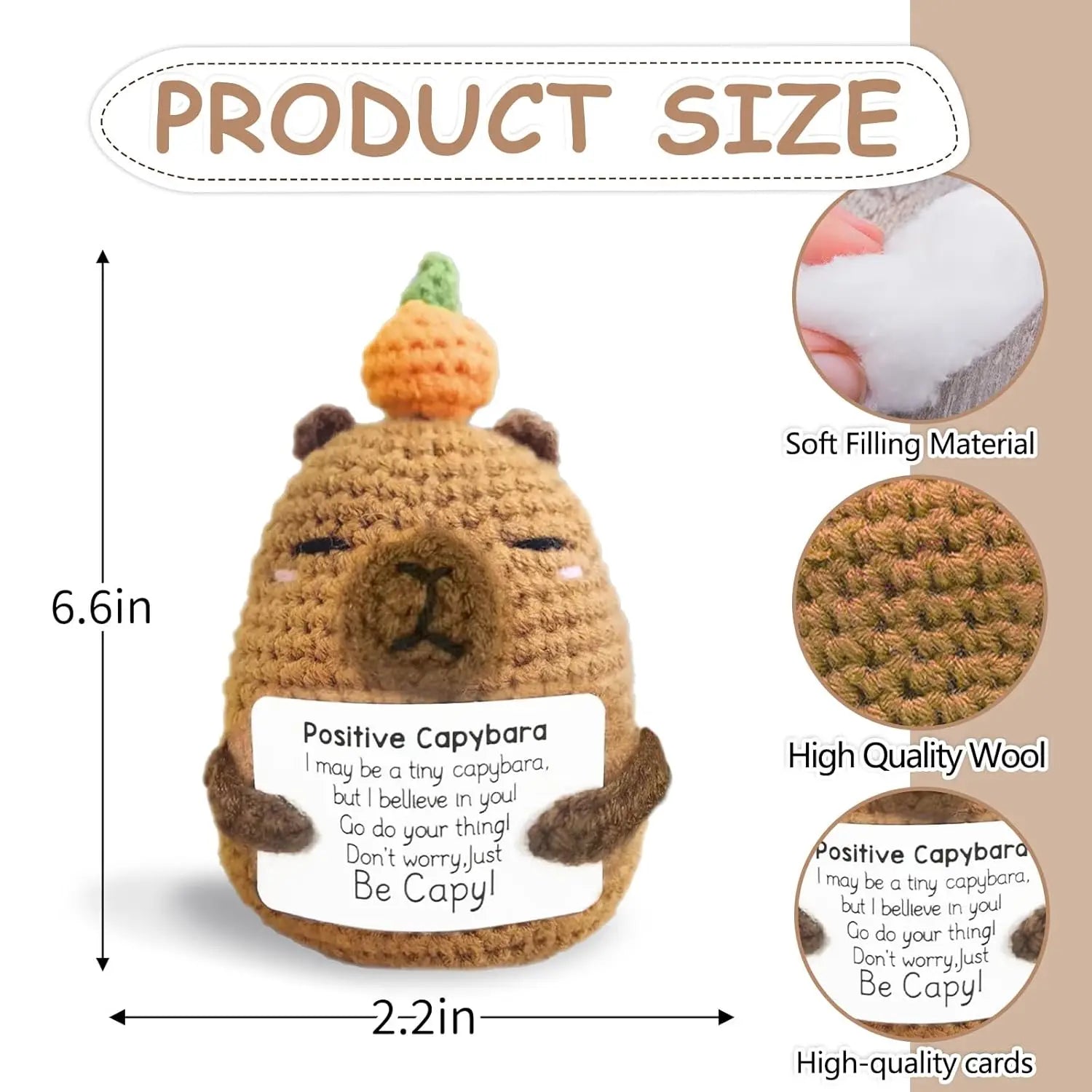 Positive Crochet Animals Capybara Doll with Card Desktop Ornament Handmade Knitted Cheer up Capybara Doll Home Room Decoration