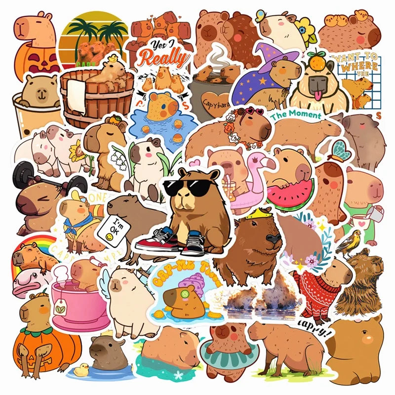 10/30/50PCS Cute Capybara PVC Sticker Aesthetic Decoration Scrapbooking Sketchbook Korean Stationery School Supplies