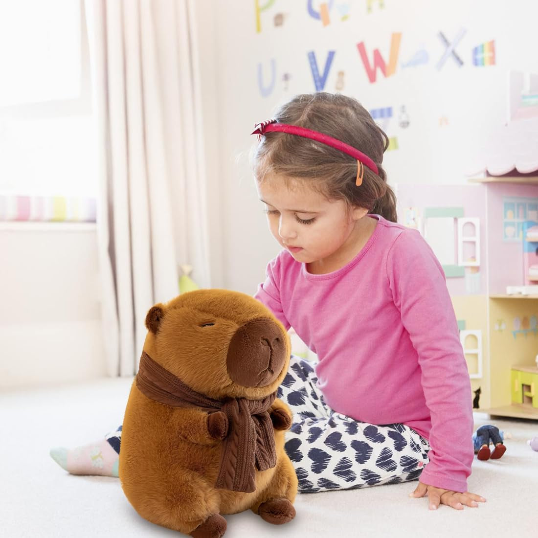 Capybara - Peluche a Forma Di Maialino, 25 Cm, Con Foulard, Simpatica Simulazione, Giocattolo Di Peluche, Regalo per Adulti E Bambini