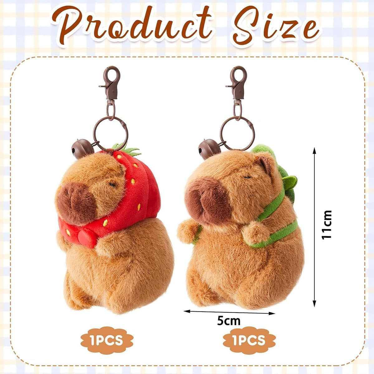 Capybara Peluche Portachiavi,2 Pezzi Peluche Capibara Con Fragola Zaino Tartaruga Giocattolo Realistico Capybara,Portachiavi Capibara Gadget per Ragazzi E Ragazze