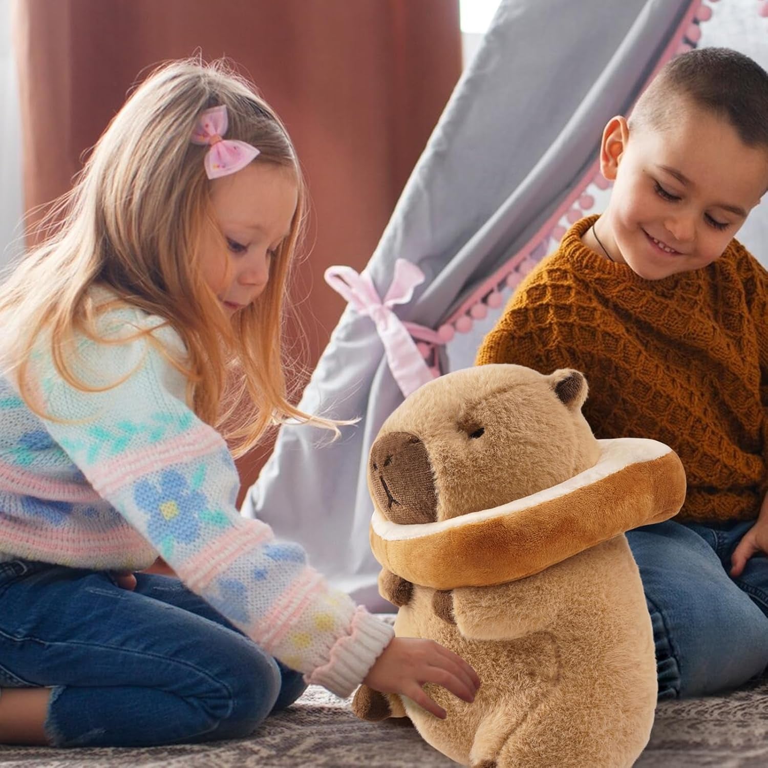 Peluche Capybara, Peluche Kawaii Capybara, Cuscino in Peluche, Regalo per Bambini E Bambine, 3 Anni (Pane, 35 Cm)