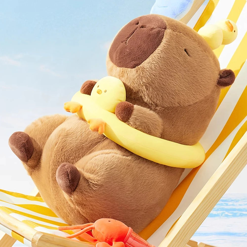 40-60Cm Large Capybara Plush Toy Cute Capibara with Duck Swim Ring Kawaii Stuffed Animal Soft Toy Birthday Xmas Gift