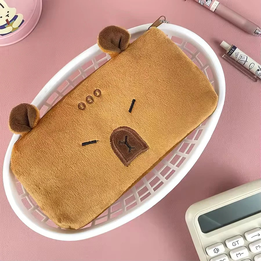 Cute Capibala Plush Pencil Case, Large Capacity Pencil Case, Capybara, Office Storage Bag, Student Stationery, School Supplies